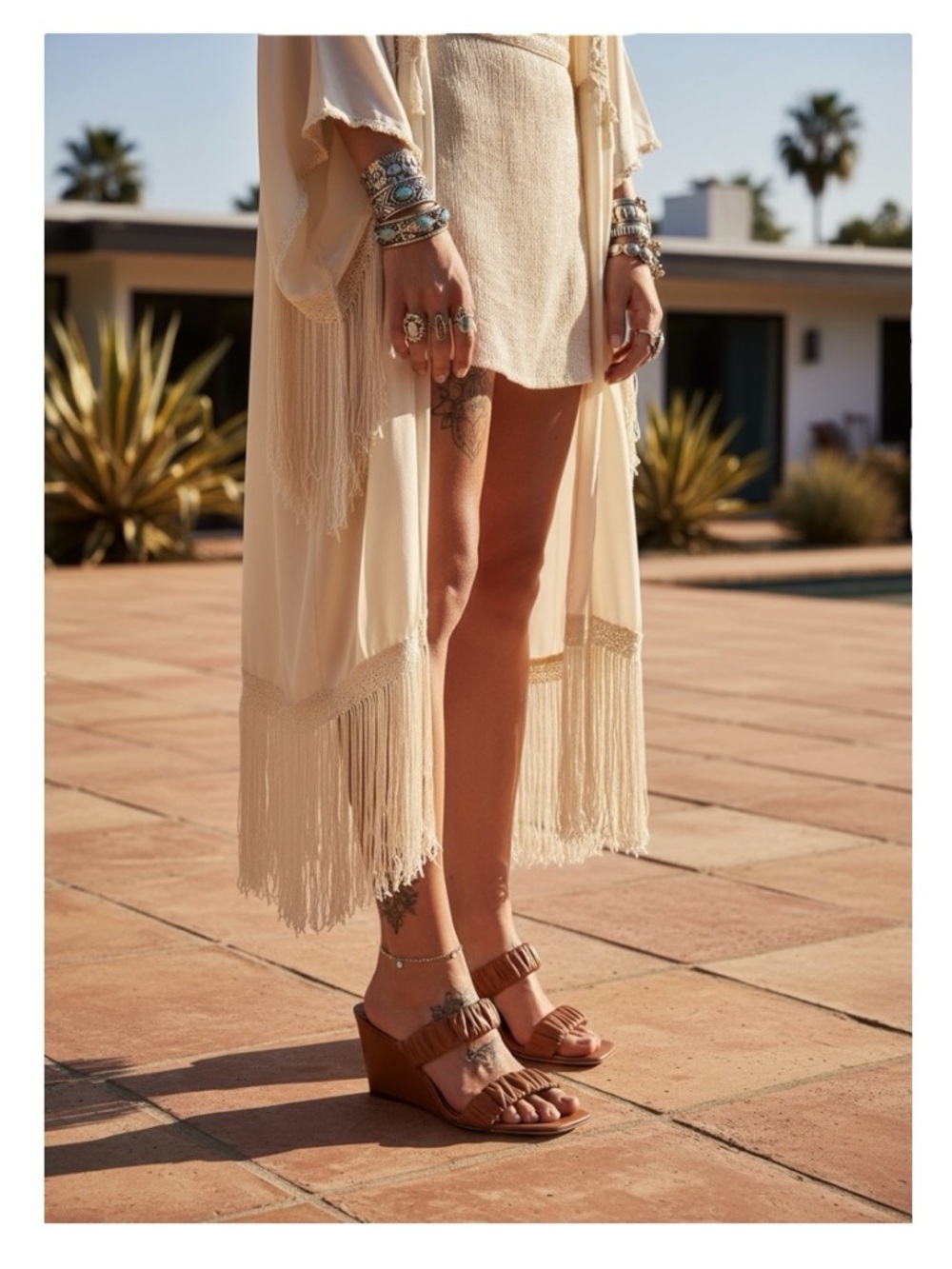 Staud 𒀭 Frankie Ruched 2 Strap Wedge Heel Sandals 𒀭Brown Leather 𒀭36 5.5M 6M